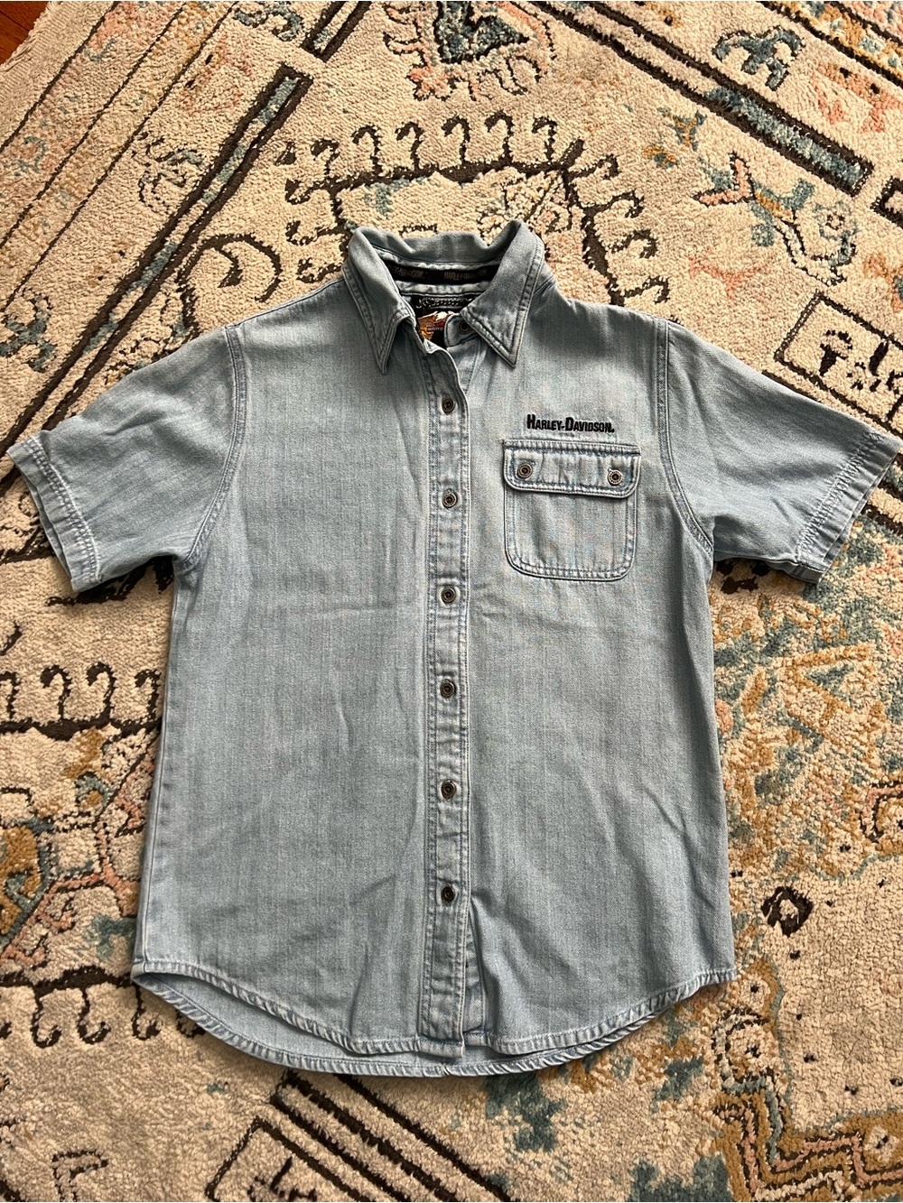 Harley-Davidson Light Blue Denim Short-Sleeve Button-Up Shirt